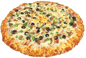 photo of a hand-tossed round pizza
